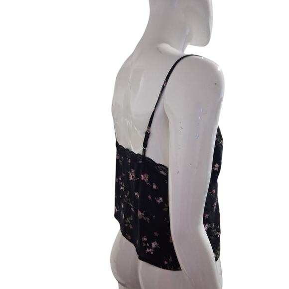 Y2k Arizona Jean Co Babydoll Womens Medium Black Floral Lace Whimsigoth Cami Top - Picture 7 of 14